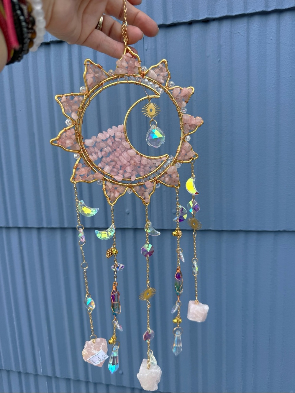Handcrafted Pink Crystal Sun & Moon Wall Hanging